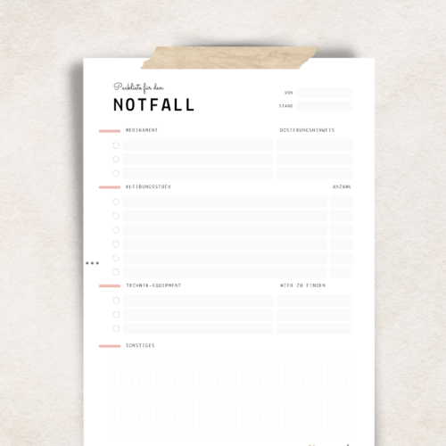 Vorlage: Notfall-Packliste