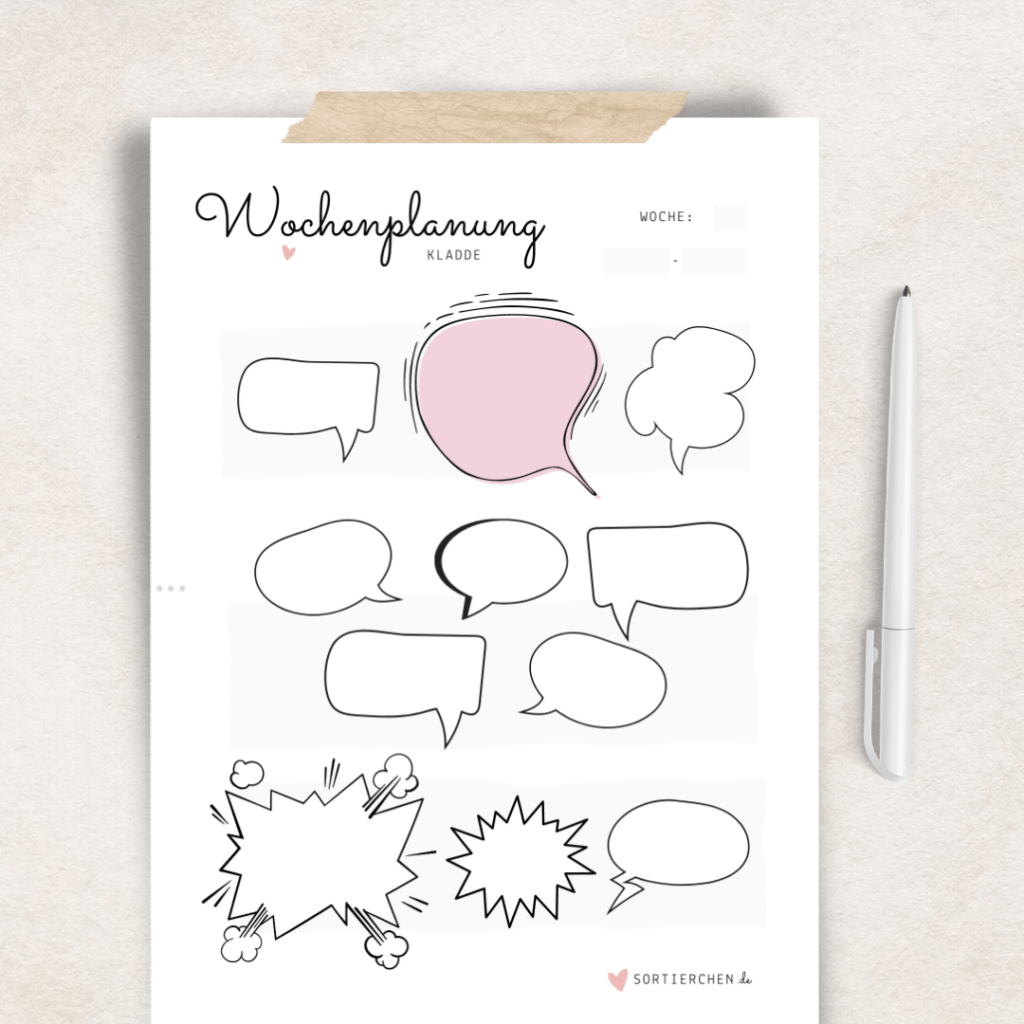 Vorlage: Wochenplanung Kladde mit drei Bereichen