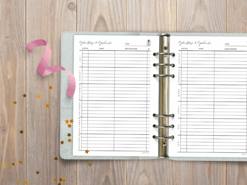 Geburtstags- & Geschenkplaner A5 | PDF Download mit 2 Varianten | Jahresübersicht zum Ausdrucken