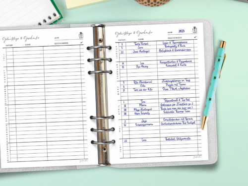 Geburtstags- & Geschenkplaner A5 | PDF Download mit 2 Varianten | Jahresübersicht zum Ausdrucken