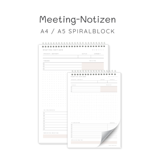 Meeting Notizen Spiralblock A4 A5 | Teamsitzung Protokoll | Meeting Agenda & Minutes | Besprechungsnotizen | Aufgabenplaner