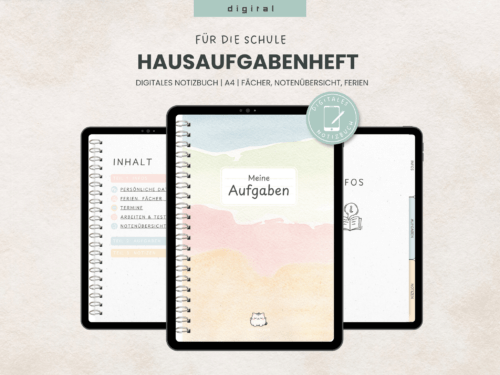 Aufgabenheft Hausaufgabenheft - digitales Notizbuch für z.B. Goodnotes - zum Schulstart nach den Ferien und zur Einschulung