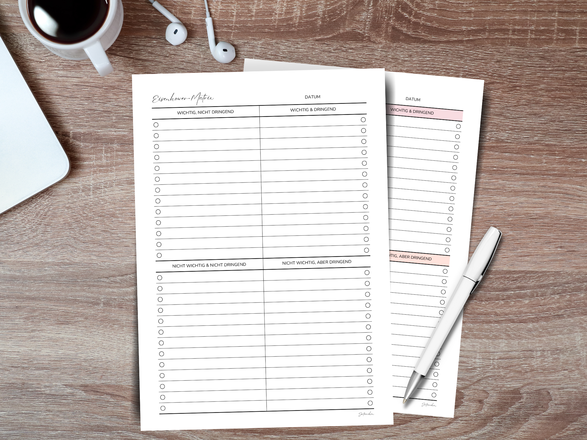 Eisenhower-Matrix Vorlage PDF A4 | Prioritätenmatrix zum Ausdrucken in 4 Farben & neutral | Zeitmanagement-Tool & To-Do-Liste
