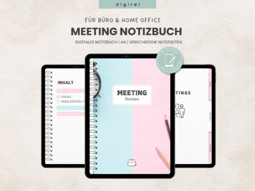 Meeting-Notizen digitales Notizbuch z.B. für Goodnotes – mit punktkarierten, karierten & linierten Notizseiten – bonbonfarben – Vorlagen