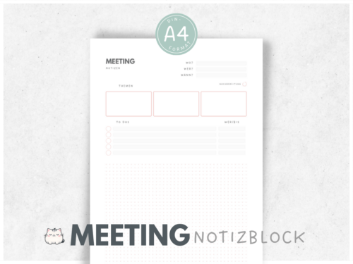 DIN-A4 Meeting-Notizblock, Schreibblock speziell für Notizen in Meetings, mit To Do-Liste und Nachbereitung