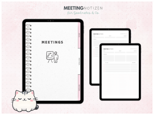 Meeting-Notizen digitales Notizbuch z.B. für Goodnotes – mit punktkarierten, karierten & linierten Notizseiten – bonbonfarben – Vorlagen