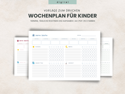 Wochenplan für Kinder – Tagesroutinen & Aufgaben | 3 Farben (Blau, Grün, Lila) | PDF zum Ausdrucken