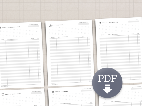 Gerätepﬂege Vorlagen-Bundle A4  | Wartung und Reparatur im Blick | PDF zum Ausdrucken | Für Haushalt, WG & Ferienwohnung