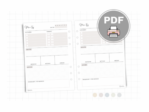 Tagesplaner A5 für Mamas mit vollem Kopf - PDF in 5 Farben - liebevoll gestaltete Kalendereinlagen für mehr Klarheit & Struktur im Alltag