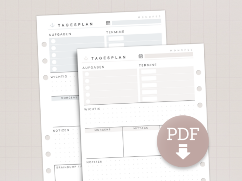 Tagesplaner A5 für Mamas mit vollem Kopf - PDF in 5 Farben - liebevoll gestaltete Kalendereinlagen für mehr Klarheit & Struktur im Alltag