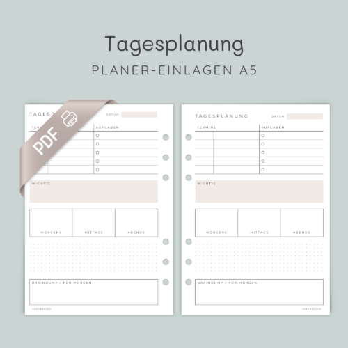 Tagesplaner Deutsch zum Ausdrucken | Digitaler Tagesplaner A5 PDF | 1 Tag 1 Seite | Tagesplanung & Tagesstruktur
