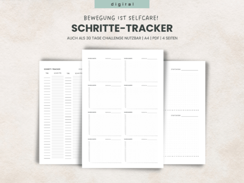 Schritt-Tracker: 4 Seiten für 10.000 Schritte am Tag printable PDF – Wandern ist auch Selfcare! 30 Tage Challenge