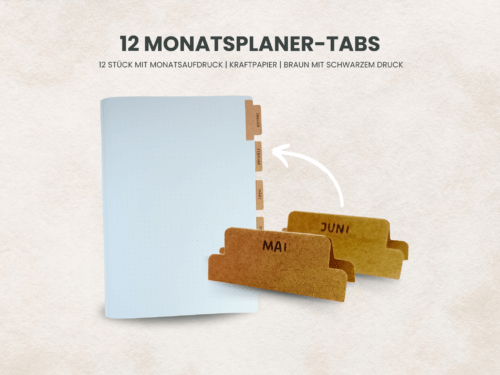 Tabs aus Kraftpapier für Monatsplanung – Journal, Kalender, Notizbuch – 12 Registertabs mit Monatsaufdruck undatiert