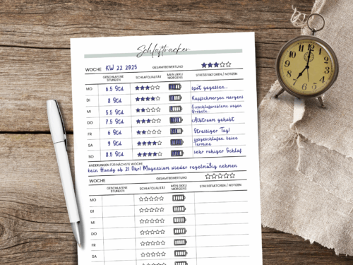 Schlaftracker Bundle | 3 Farben | A4 PDF zum Ausdrucken | Schlafqualität, Stunden & Akku bewerten | Wochenübersicht und Reflexion