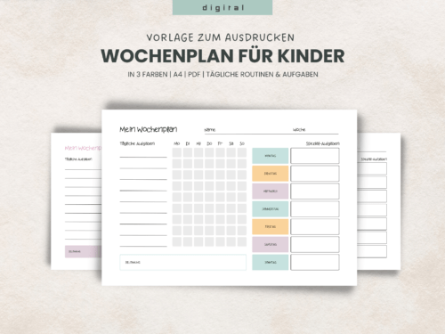 Wochenplan Haushalt für Kinder: spielerische Aufgaben-Checkliste & tägliche Routinen | PDF in 3 Farben, 2 Varianten