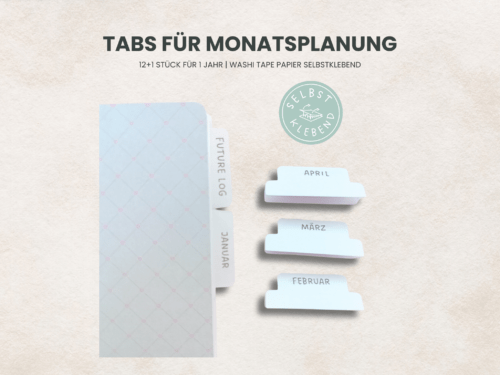 12 + 1 Tabs für die Jahresplanung und Monatsplanung im Kalender, Planer und Bullet Journal, Washi Papier, selbstklebend weiß/durchscheinend