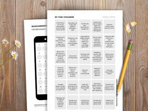 Digital Detox Vorlagen-Bundle: 30 Tage Challenge für weniger Bildschirmzeit und mehr Freizeit, Entspannung und neue Hobbys,neue Gewohnheiten