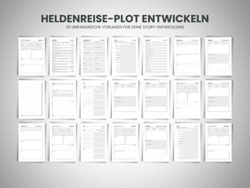 Heldenreise Plot Vorlage PDF | 25-seitiges Romanplanungs-Template | Charakterentwicklung & Storystruktur | Schreibhilfe A4
