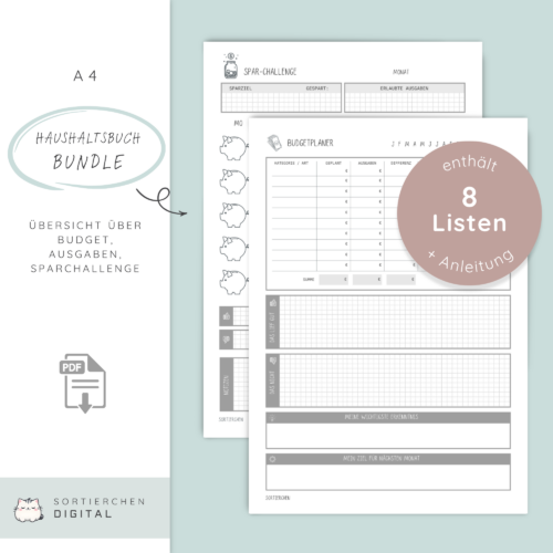 Budgetplaner Bundle | Haushaltsbuch zum Ausdrucken A4 | Überblick über Ausgaben, Kategorien & Monatsbudget | Finanzplanung leicht gemacht