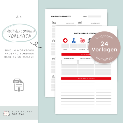Haushaltsordner Vorlagen Bundle - 24 Seiten PDF zum Ausdrucken für mehr Überblick im Alltag