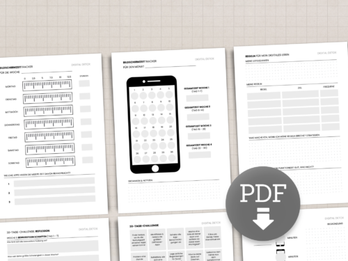 Digital Detox 30 Tage Challenge | Bildschirmzeit reduzieren | Achtsamkeit & Handy Nutzung | PDF A4