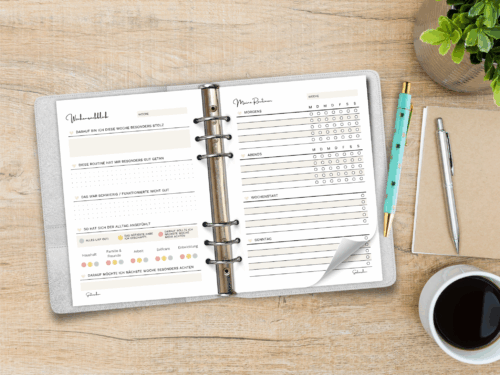 Wöchentlicher Routinen Planer PDF | Wochenrückblick A5 | Struktur im Alltag & Gewohnheiten | sanftes Design mit Ampelreflexion | ausdruckbar