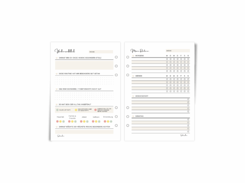Wöchentlicher Routinen Planer A5 | 25 Blatt | gelochte Planer Einlagen | sanftes Design mit Wochenrückblick & Ampelreflexion | gedruckt
