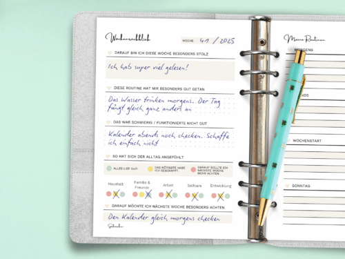 Wöchentlicher Routinen Planer A5 | 25 Blatt | gelochte Planer Einlagen | sanftes Design mit Wochenrückblick & Ampelreflexion | gedruckt