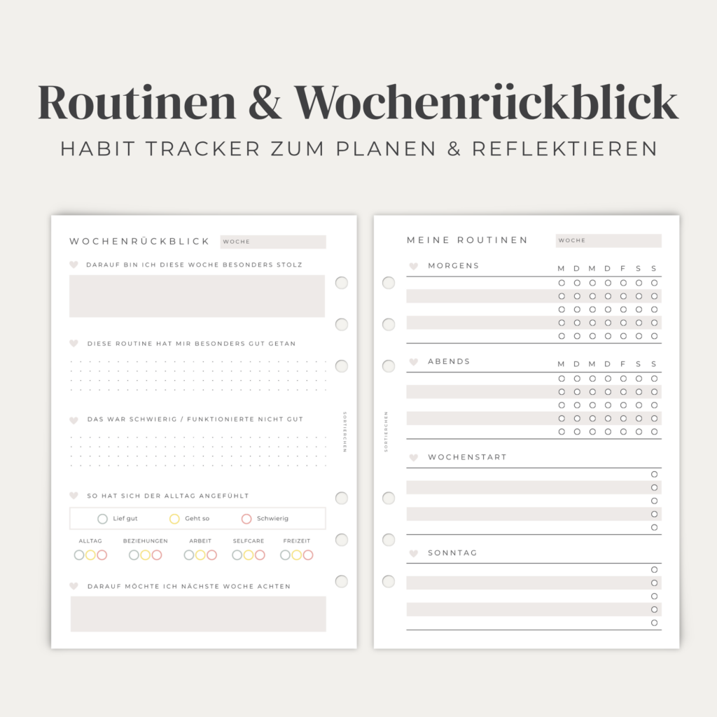 Habit Tracker Planer-Einlagen A5 | Meine Routinen & Wochenrückblick