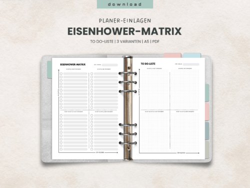Planer-Einlagen A5 To Do-Liste Eisenhower-Matrix | 3 Varianten: Punktraster, blanko, Aufgabenliste | PDF Download