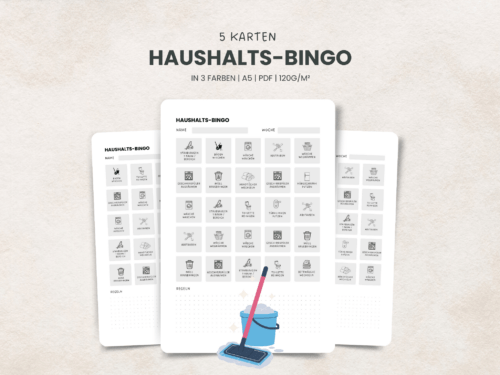 Haushalts-Bingo Set (5 Karten) - Putz-Challenge für die Familie | Motivation für Kinder & Erwachsene | ADHS-freundlich