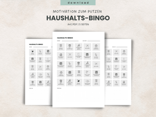 Haushalts-Bingo Set (5 Seiten PDF) - Putz-Challenge für die Familie | Motivation für Kinder & Erwachsene | ADHS-freundlich