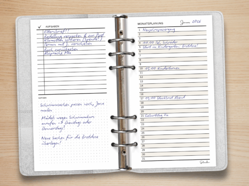 A6 Monatsplaner Einlagen Personal | 12 Blatt für 1 Jahr, undatiert | Monatsübersicht mit Rückseite für Aufgaben & Notizen auf 100g Papier