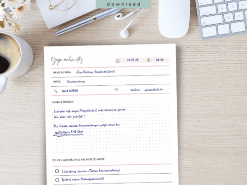 Gesprächsnotiz A5 & A4 – Telefonnotizen Vorlage in 3 Farben (Schwarzweiß, rosa, türkis) | Digitale Vorlage zum Ausdrucken