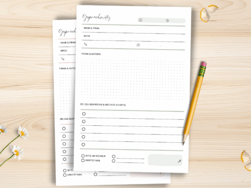 Gesprächsnotiz A5 & A4 – Telefonnotizen Vorlage in 3 Farben (Schwarzweiß, rosa, türkis) | Digitale Vorlage zum Ausdrucken