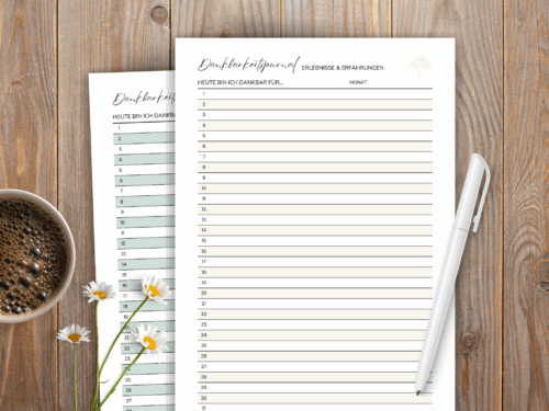 Dankbarkeitsjournal zum Ausdrucken | 5 Seiten PDF-Vorlage für jeden Monat | Achtsamkeit & Reflexion in Familie, Natur, Alltag