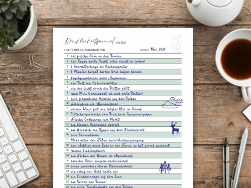 Dankbarkeitsjournal zum Ausdrucken | 5 Seiten PDF-Vorlage für jeden Monat | Achtsamkeit & Reflexion in Familie, Natur, Alltag