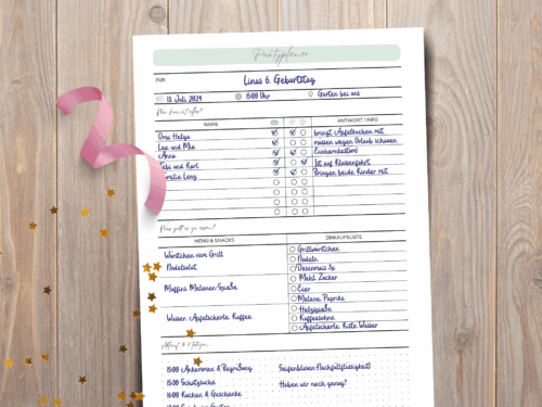 Partyplaner PDF zum Ausdrucken – A4 Bundle in 3 Farben | Gästeliste, Menü & Ablauf planen | Einladungen tracken & Einkäufe organisieren