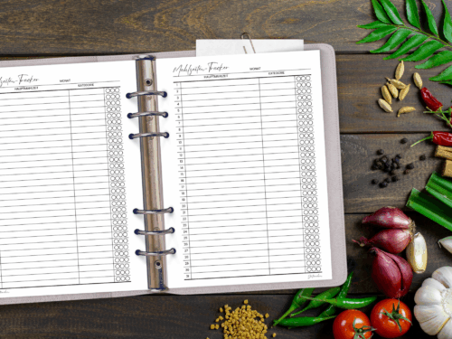 Mahlzeiten Tracker für einen Monat | A5 10 Blatt gelocht | Planer-Einlagen