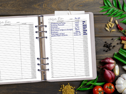 Mahlzeiten Tracker für einen Monat | A5 10 Blatt gelocht | Planer-Einlagen