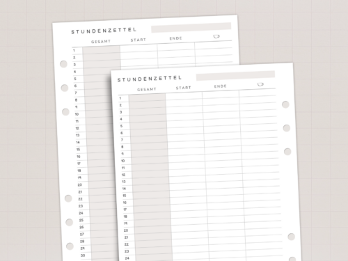 Stundenzettel Einlagen A5 | 12 Seiten mit 6-fach Lochung | Arbeitszeiterfassung für Ringbuchplaner