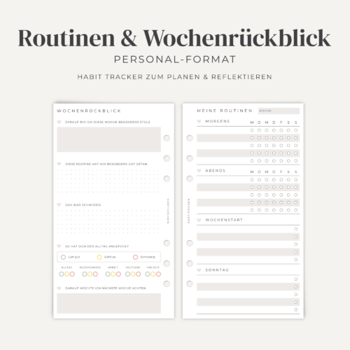 Meine Routinen – Planer-Einlagen A6/Personal | 12 Blätter für Wochenroutinen & Reflexion