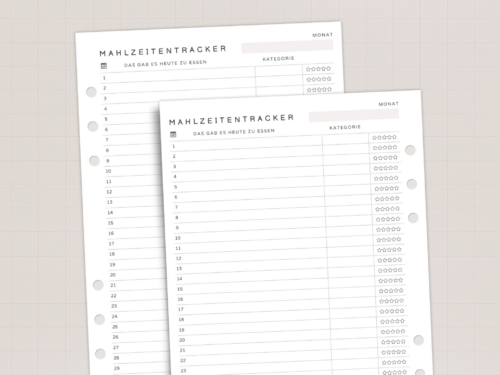 Planer-Einlagen Mahlzeitentracker A5 | Essensübersicht & persönliche Rezeptsammlung | Food Log