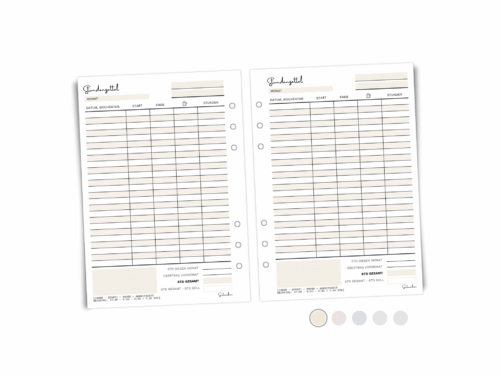 Stundenzettel Einlagen A5 | 12 Seiten mit 6-fach Lochung | Arbeitszeiterfassung für Ringbuchplaner