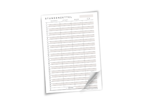 Stundenzettel Block A5 - 25 oder 50 Blatt zur Arbeitszeiterfassung | Mit Pausen & Übertrag