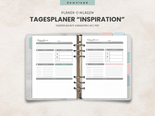 Tagesplaner „Inspiration“ A5 – PDF-Vorlage zum Ausdrucken | Struktur & Motivation für deinen Tag