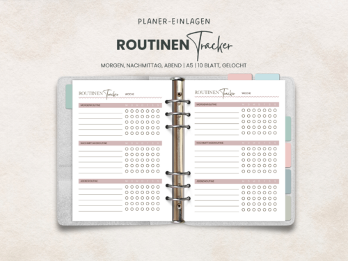 Routinen-Tracker A5 Einlagen – 10 Blatt in Boho-Farben | Planer-Einlagen für Morgen-, Mittags- & Abendroutine | Gelocht für Ringplaner