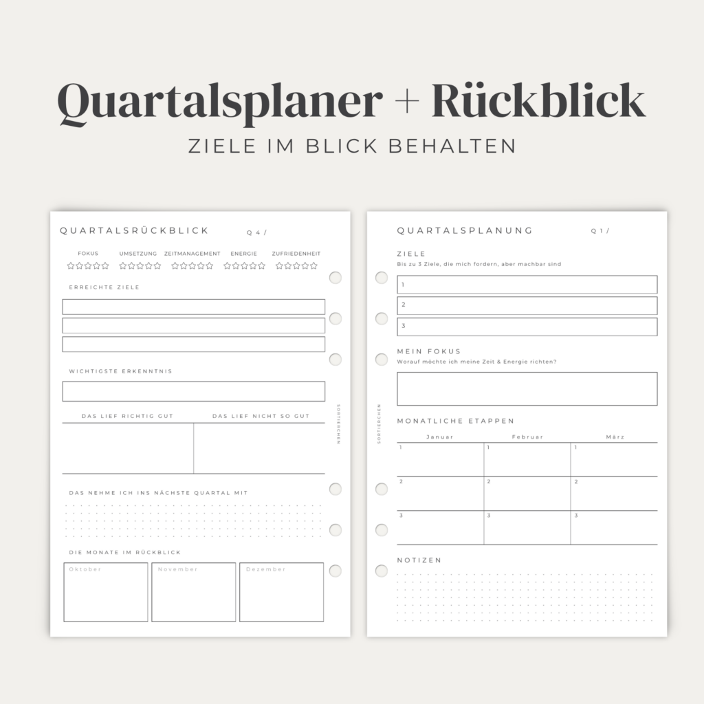 Quartalsplaner A5 Einlagen | Ziele & Quartalsrückblick | Planer Einlagen A5 6fach gelocht | Journal Einlagen | Jahresplanung 2 Jahre