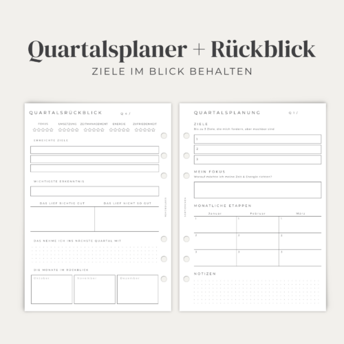 Quartalsplaner A5 Einlagen | Ziele & Quartalsrückblick | Planer Einlagen A5 6fach gelocht | Journal Einlagen | Jahresplanung 2 Jahre