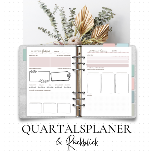 Planer Einlagen A5 – Quartalsplanung & Rückblick | 90g Papier | Boho Farben | 18 Monate | Doppelseitig | Gelocht
